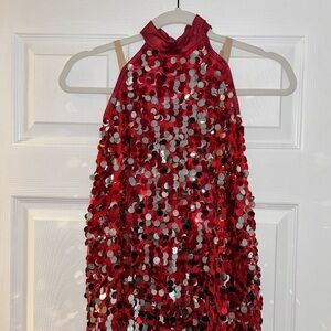 WEISSMAN Red Sequin Halter Dress